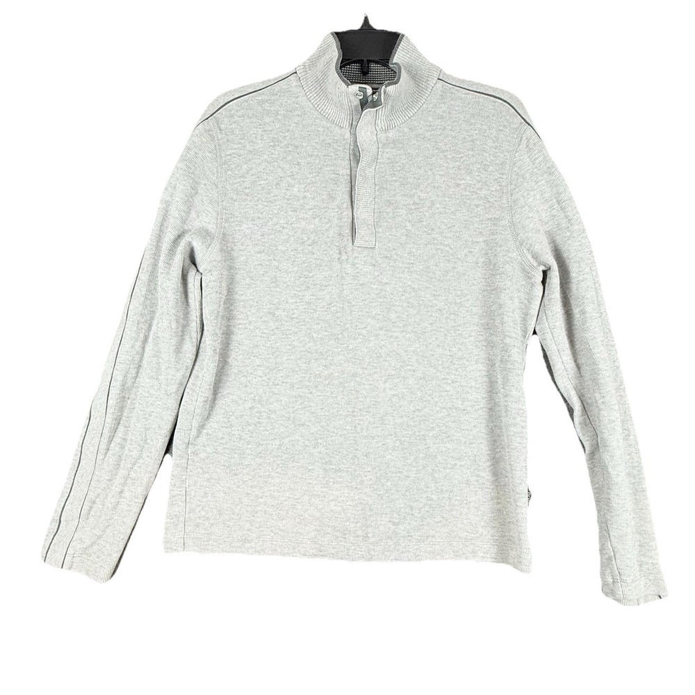 HUGO BOSS Mens Small Gray 1/4 Button Up Long Sleeve Pullover Cotton Stretch